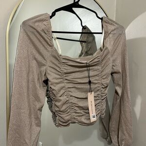 Revolve BCBGeneration Shimmering Ruched Blouse in Champagne